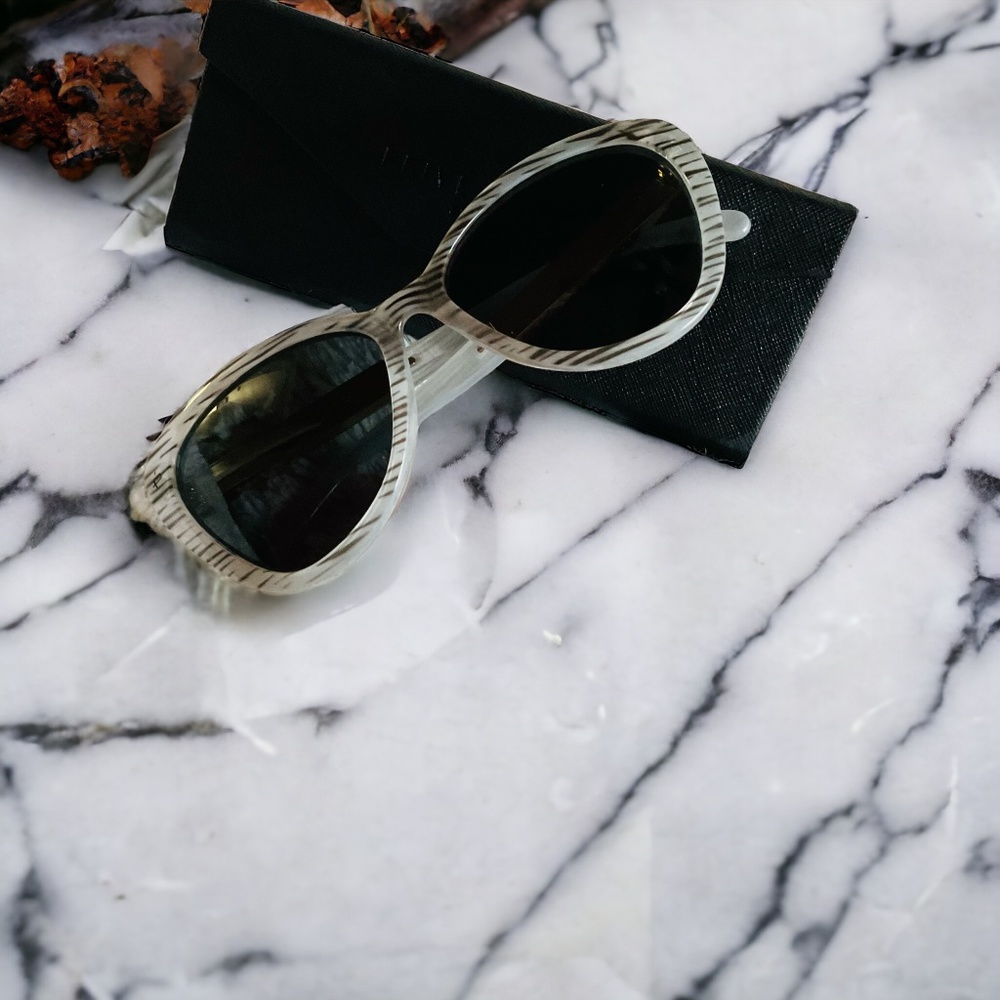 PRIVE’ REVAUX Handcrafted Cat Eye Sunglasses in Gray w Black Stripe